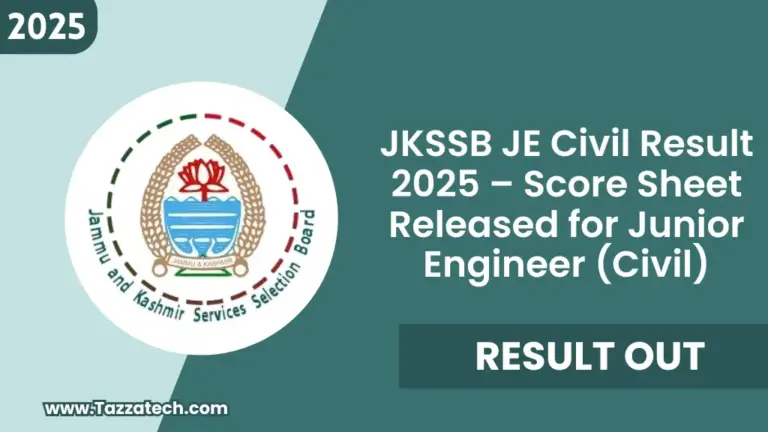 JKSSB JE Civil Result 2025 – Score Sheet Released for Junior Engineer (Civil),Download Result PDF