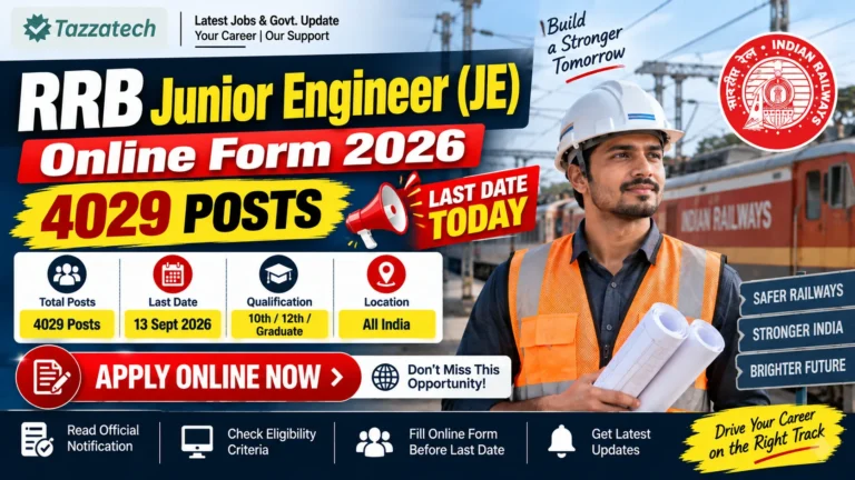 RRB Junior Engineer JE Online Form 2026 (4029 Posts) – Last Date Today