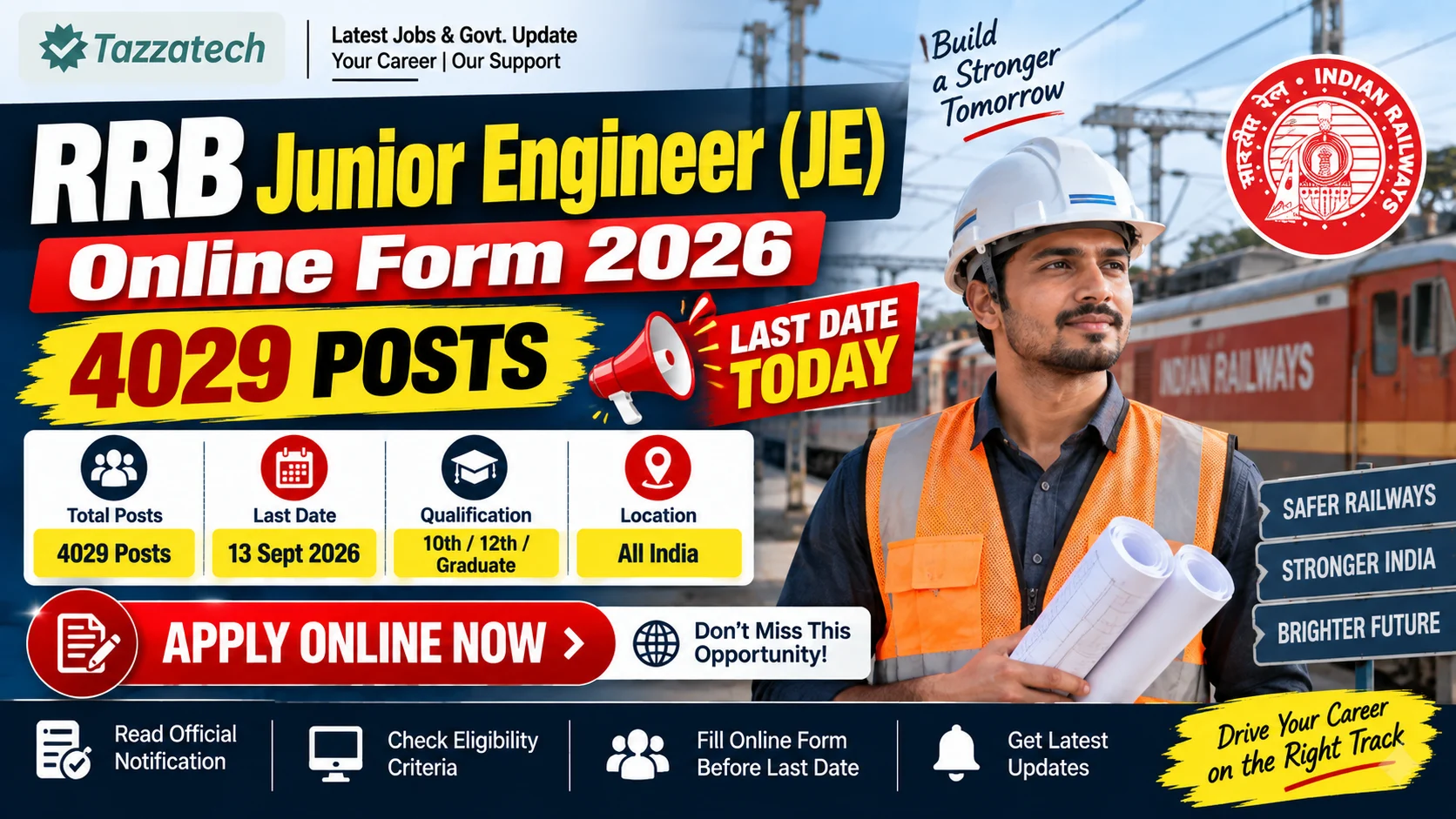 RRB Junior Engineer JE Online Form 2026 (4029 Posts) – Last Date Today