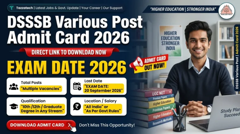 DSSSB Various Post Admit Card 2026