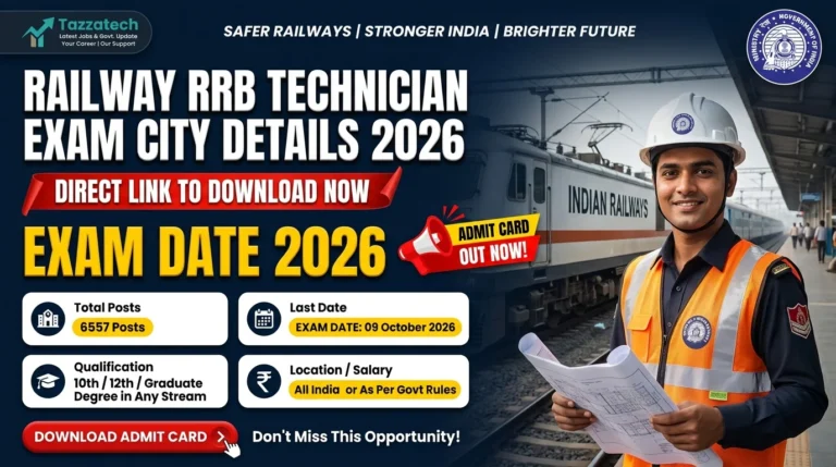 Railway RRB Technician Exam City Details 2026