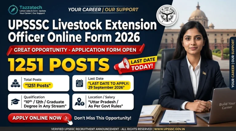 UPSSSC Livestock Extension Officer Online Form 2026 – Last Date Today