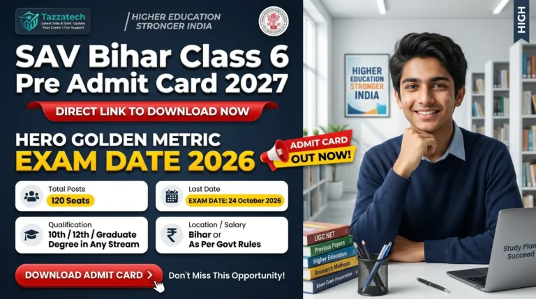 SAV Bihar Class 6 Pre Admit Card 2027